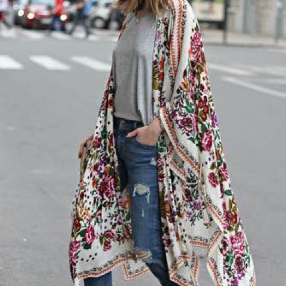 Floral Print Kimono Beach Dress
